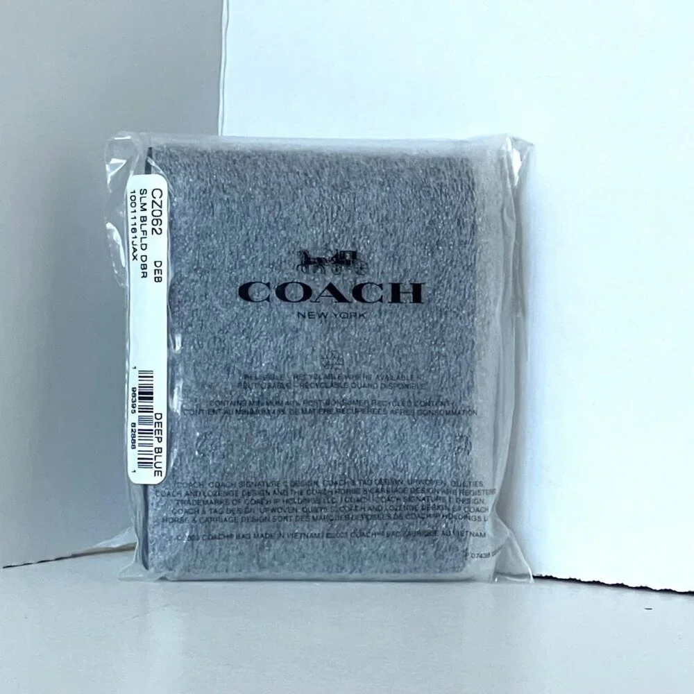 Coach Slim Billfold Wallet Deep Blue Graphic Pebbled Leather Mens CZ062